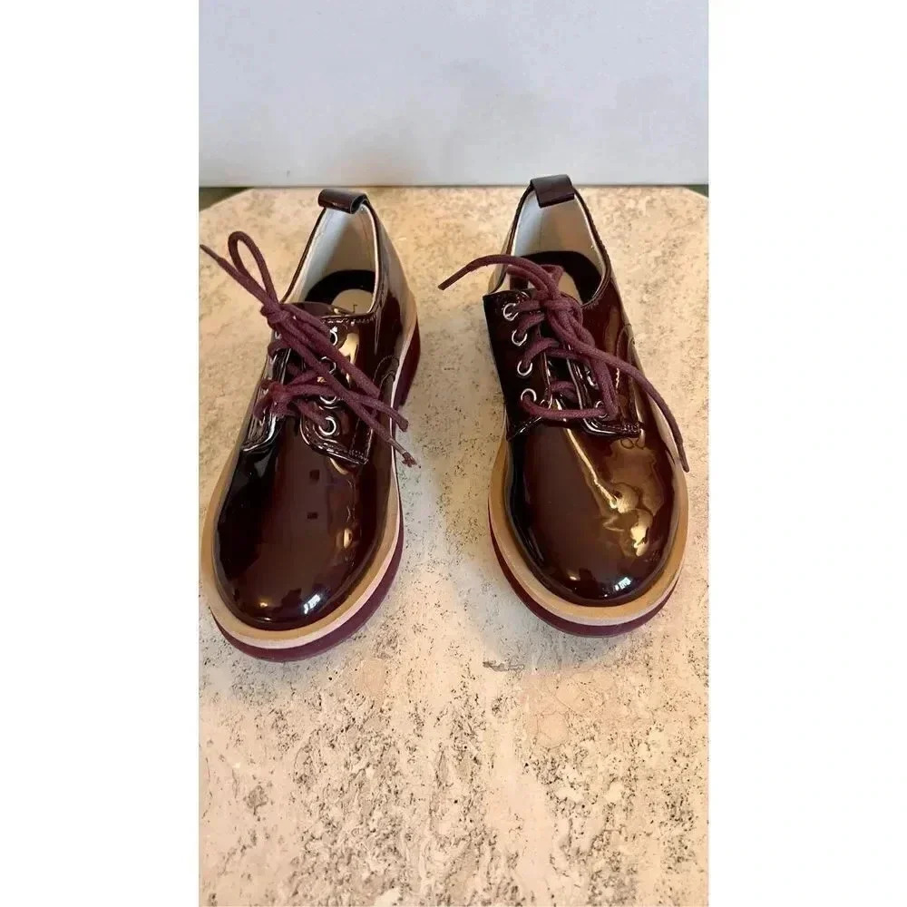 Zara Kids Size 28 Us 12 Patent Leather Burgundy Oxford Lace Up Dress Shoes